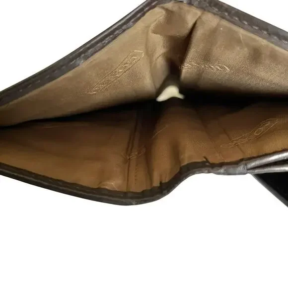 Coach Signature Gray Monogram Jacquard Brown Leather Trim Trifold Wallet Y2K - Picture 7 of 12